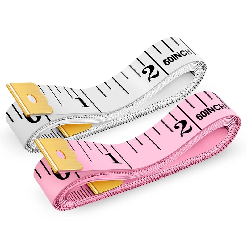 iBayam Tape Measure, Soft Ruler Measuring Tape for Body Weight Loss Fabric Sewing Tailor Cloth Vinyl Measurement Craft Supplies, 60-Inch Double Scale Ruler, 2-Pack, Pastel Pink, White - Image 1